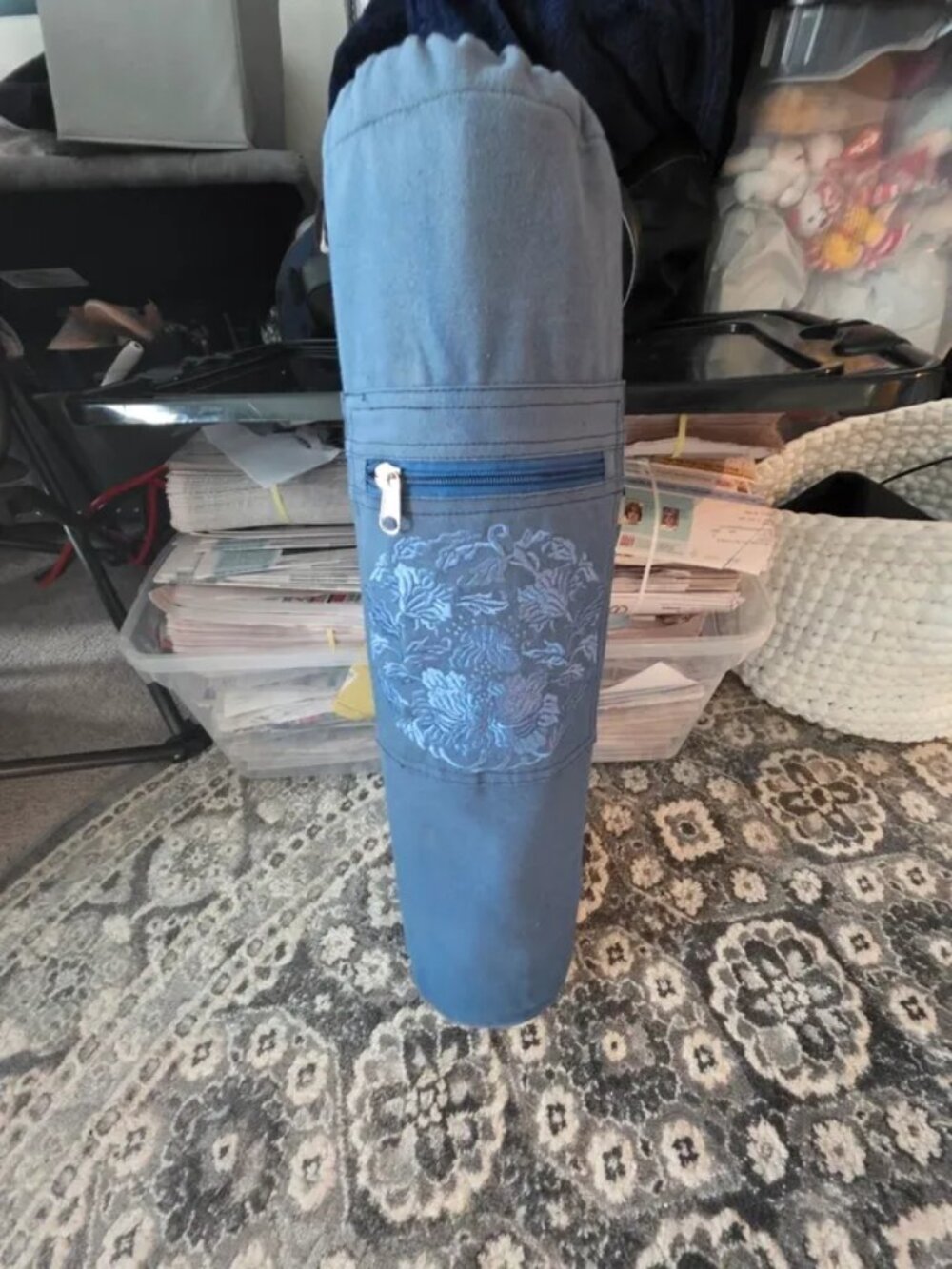 TPE foam yoga mat, blue textured exercise mat with carrying strap - Picture 5 of 5